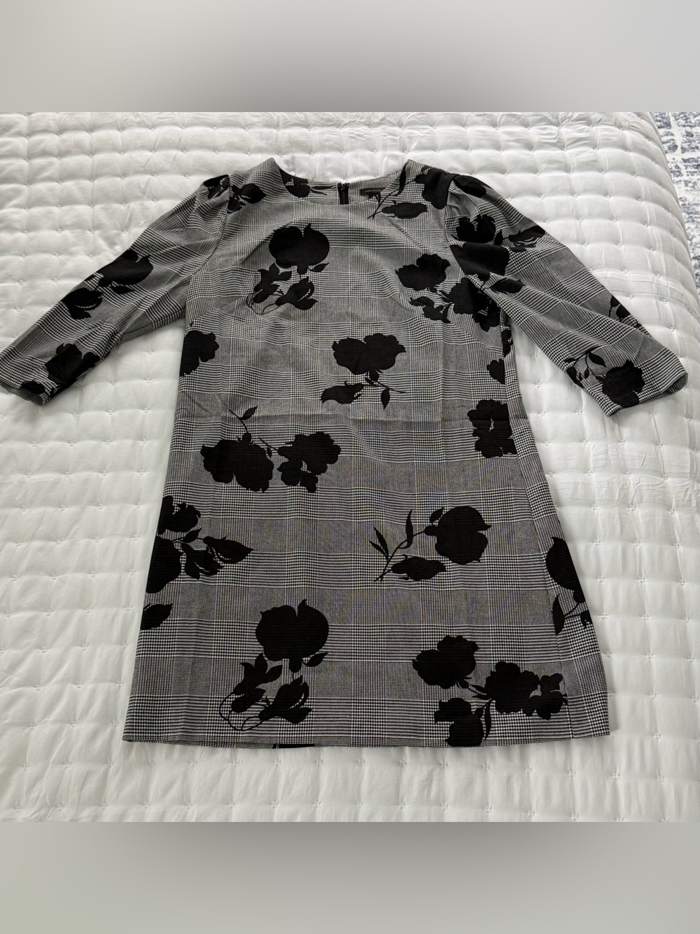 Ann Taylor Black Floral Plaid Shift Dress - Size 12